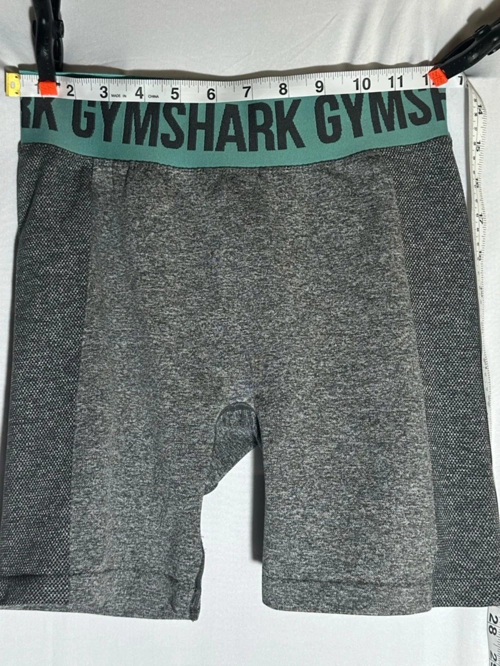 Gymshark Gray Bike Shorts with Teal Logo Waistband - Picture 2 of 3